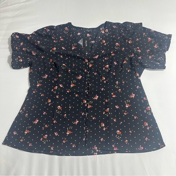 City Chic Spot The Petal Black Floral polka dot print Relaxed fit Button Up XXL - Picture 6 of 15